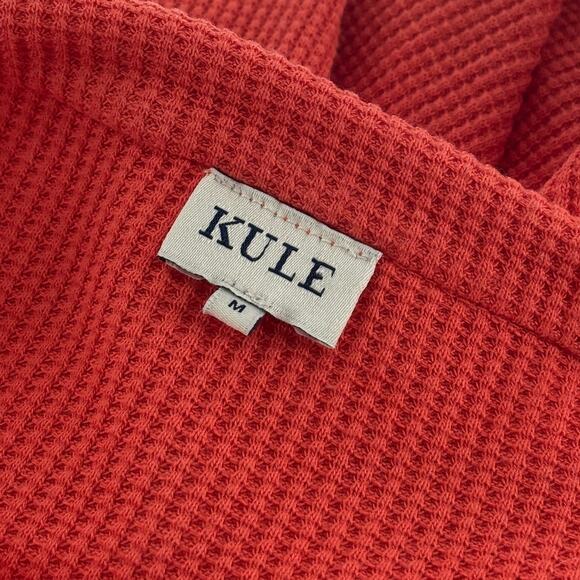 Kule Orange Red Rosewell Waffle Knit Cotton Quarter Zip Pullover - Picture 9 of 11